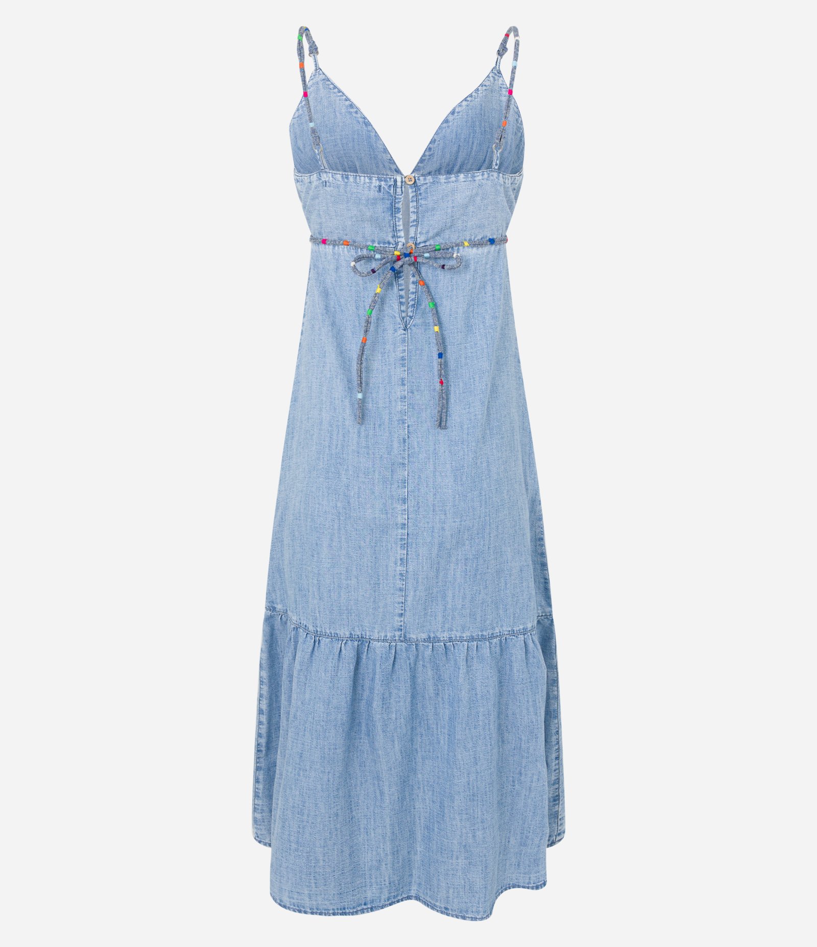 Vestido New Midi em Jeans com Alça com Detalhes Coloridos Azul 7