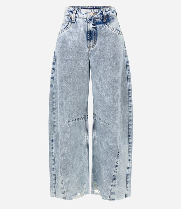Calça Barrel em Jeans com Puídos Azul 5