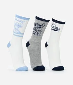 Kit 03 Meias Cano Alto em Algodão Stitch