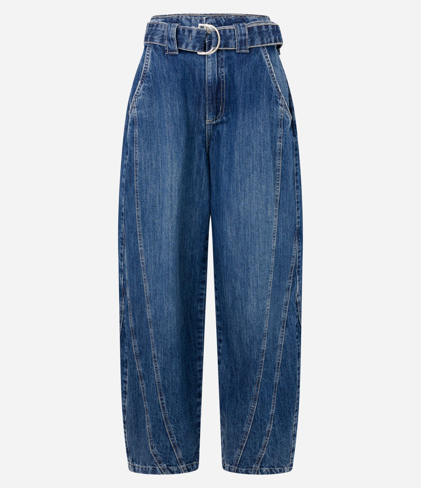 Calça Baggy em Jeans com Bolsos e Recortes Azul 6
