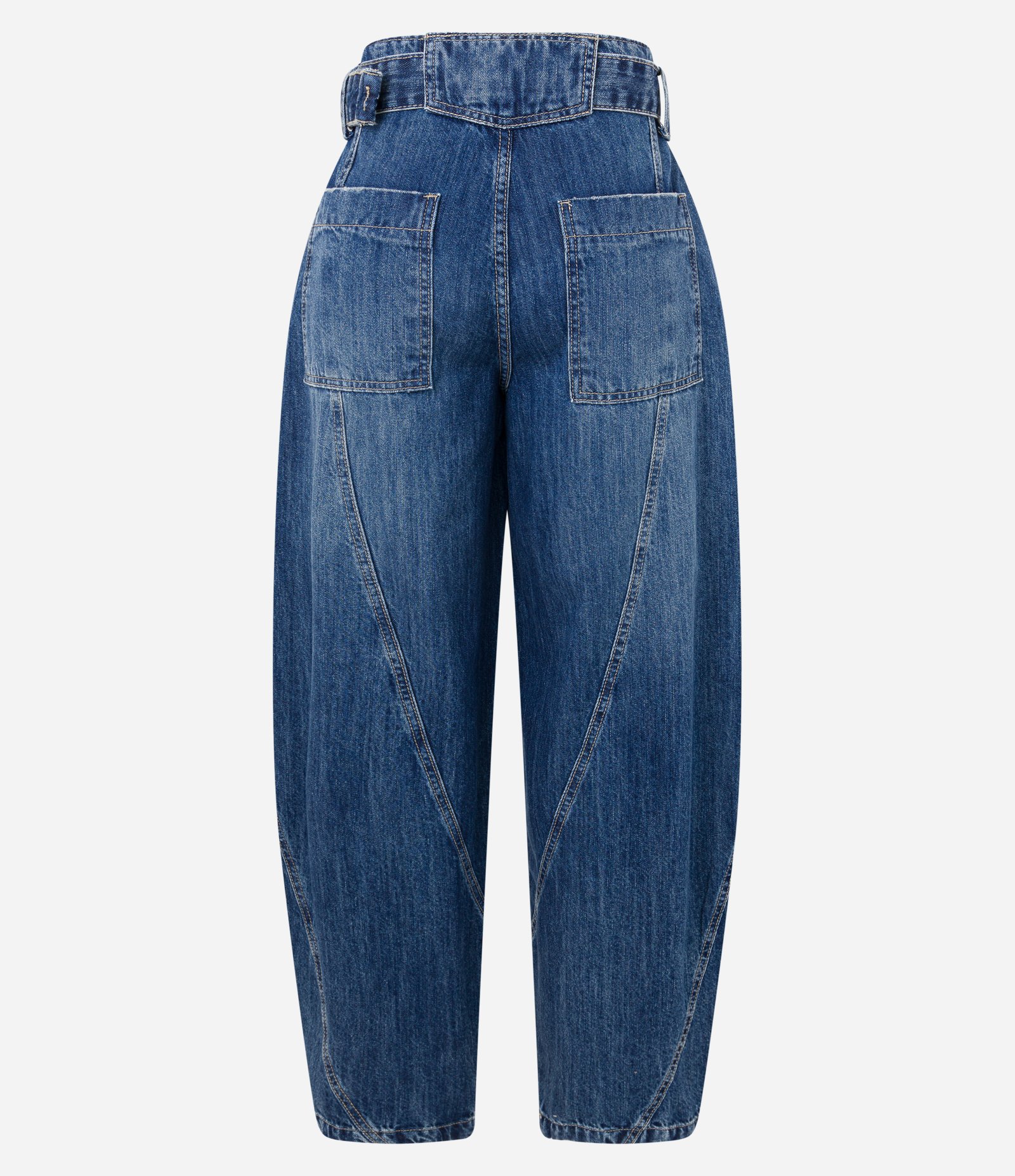 Calça Baggy em Jeans com Bolsos e Recortes Azul 7