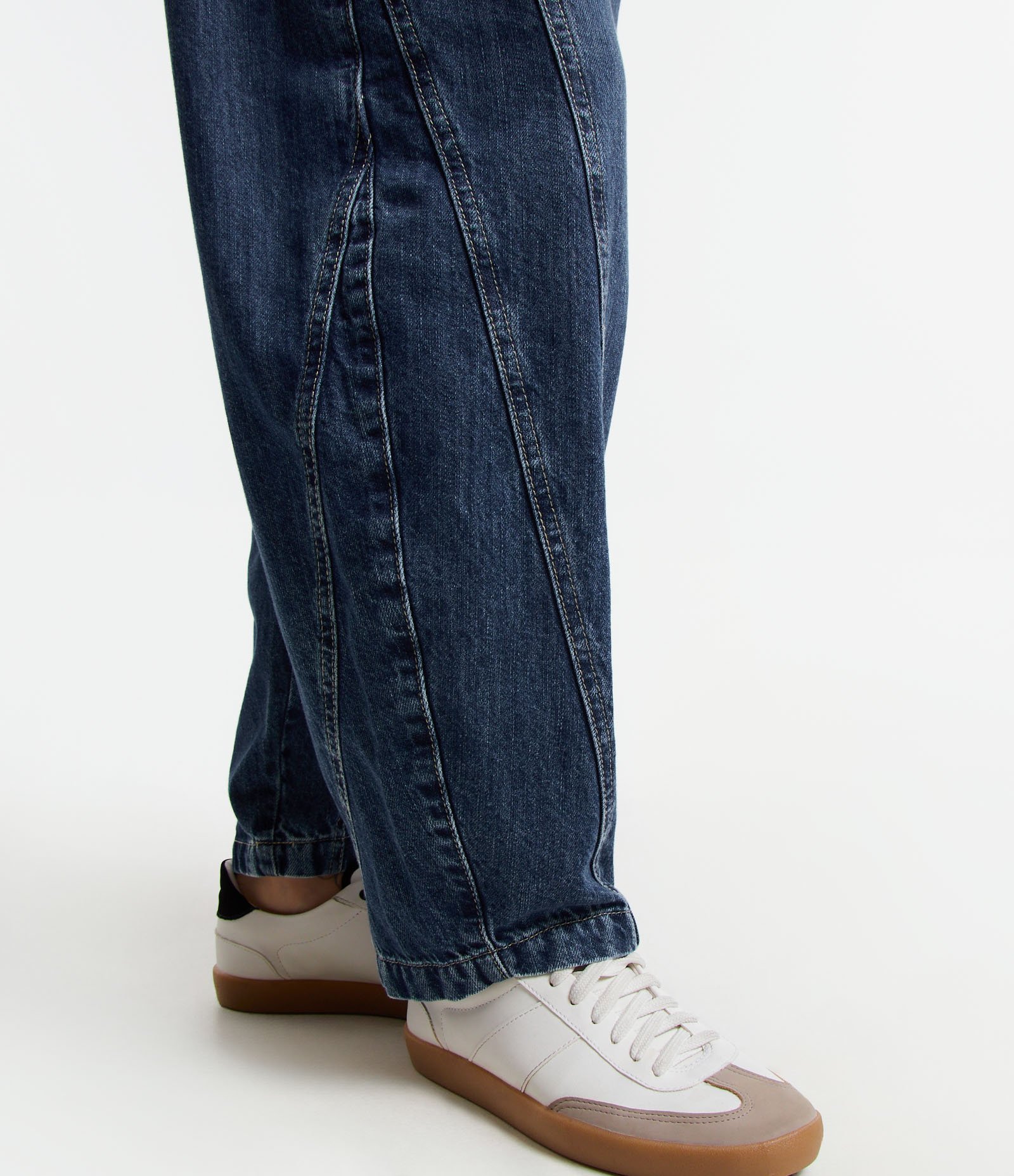 Calça Baggy em Jeans com Bolsos e Recortes Azul 5