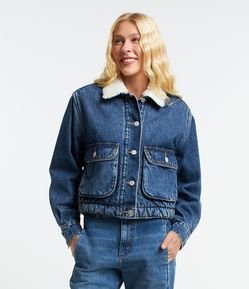 Jaqueta Bomber em Jeans com Sherpa na Gola