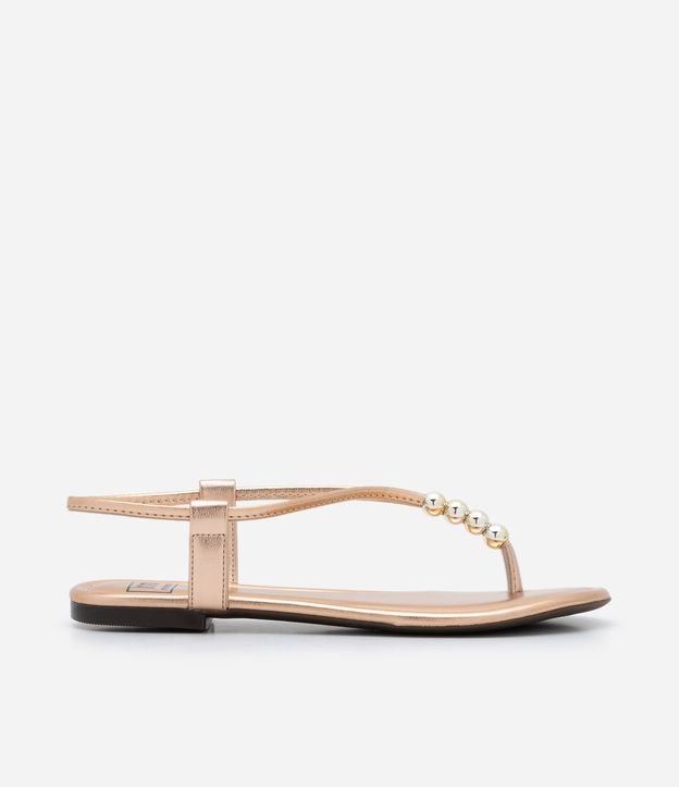 Sandália Rasteira Tira Única com Bolinhas Metalizadas Moleca