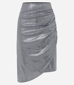 Saia Midi em Tecido Metalizado com Drapeado Lateral