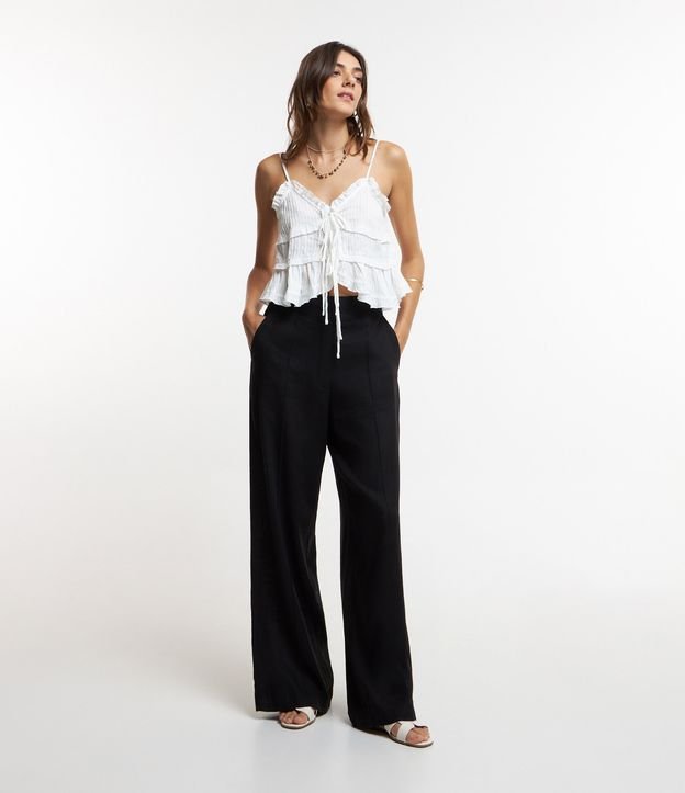 Blusa de Alcinha em Jacquard com Babados e Amarrações Frontais
