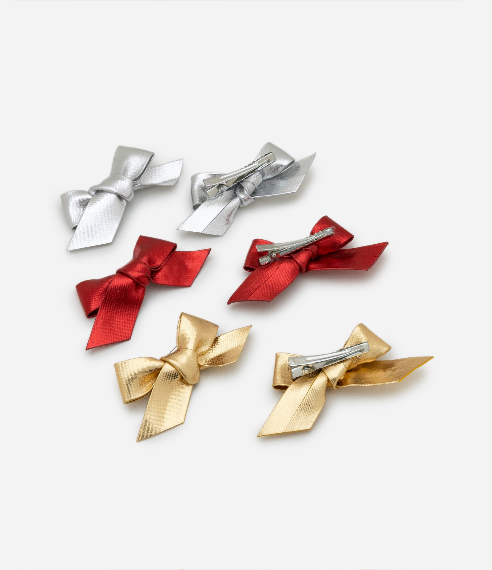 Kit 06 Presilhas de Cabelo Infantil em Formato de Laços Metalizados Multicores 2