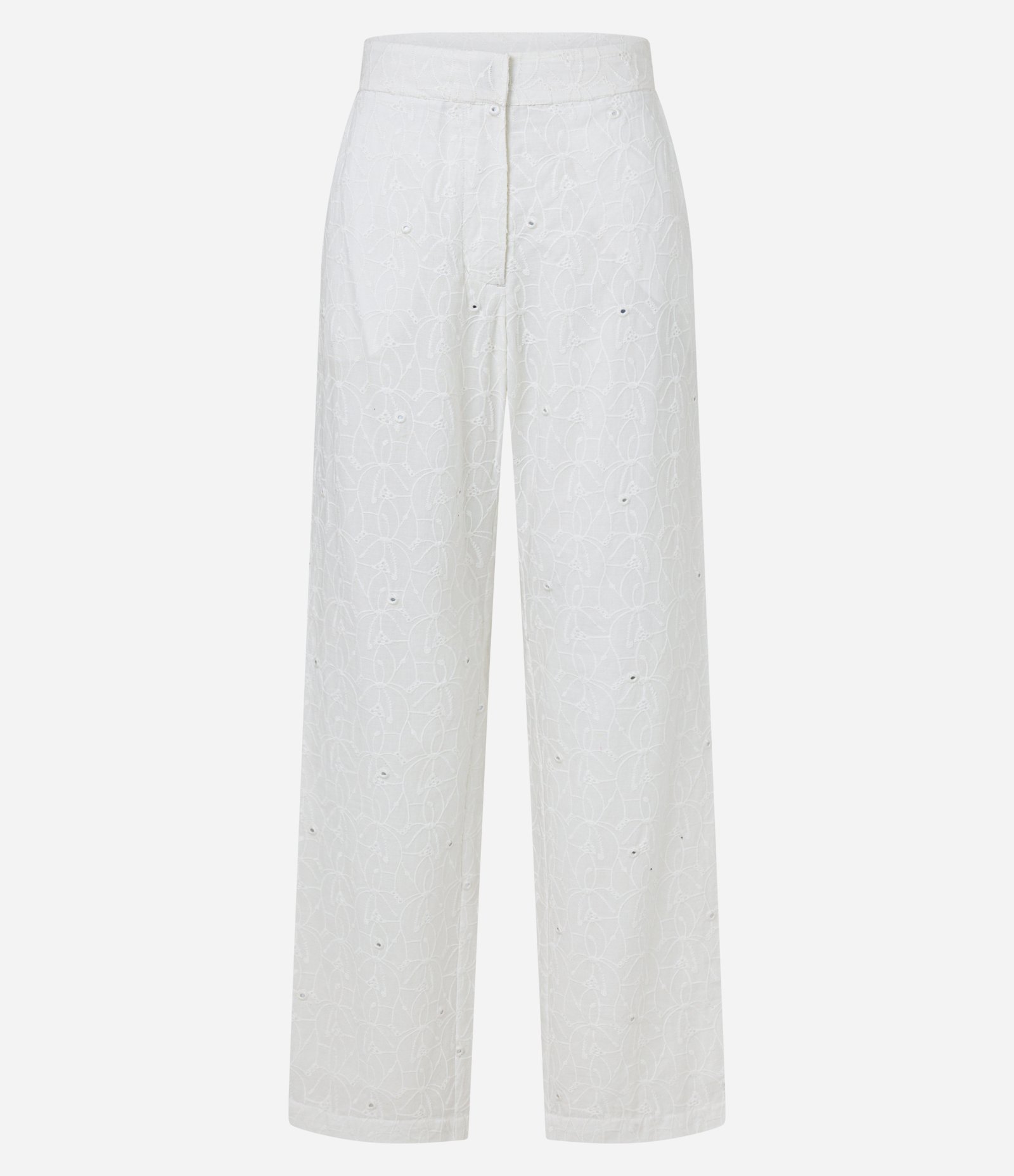 Calça Reta Cintura Alta em Laise com Cós Alfaiatado e Bordados Branco 5