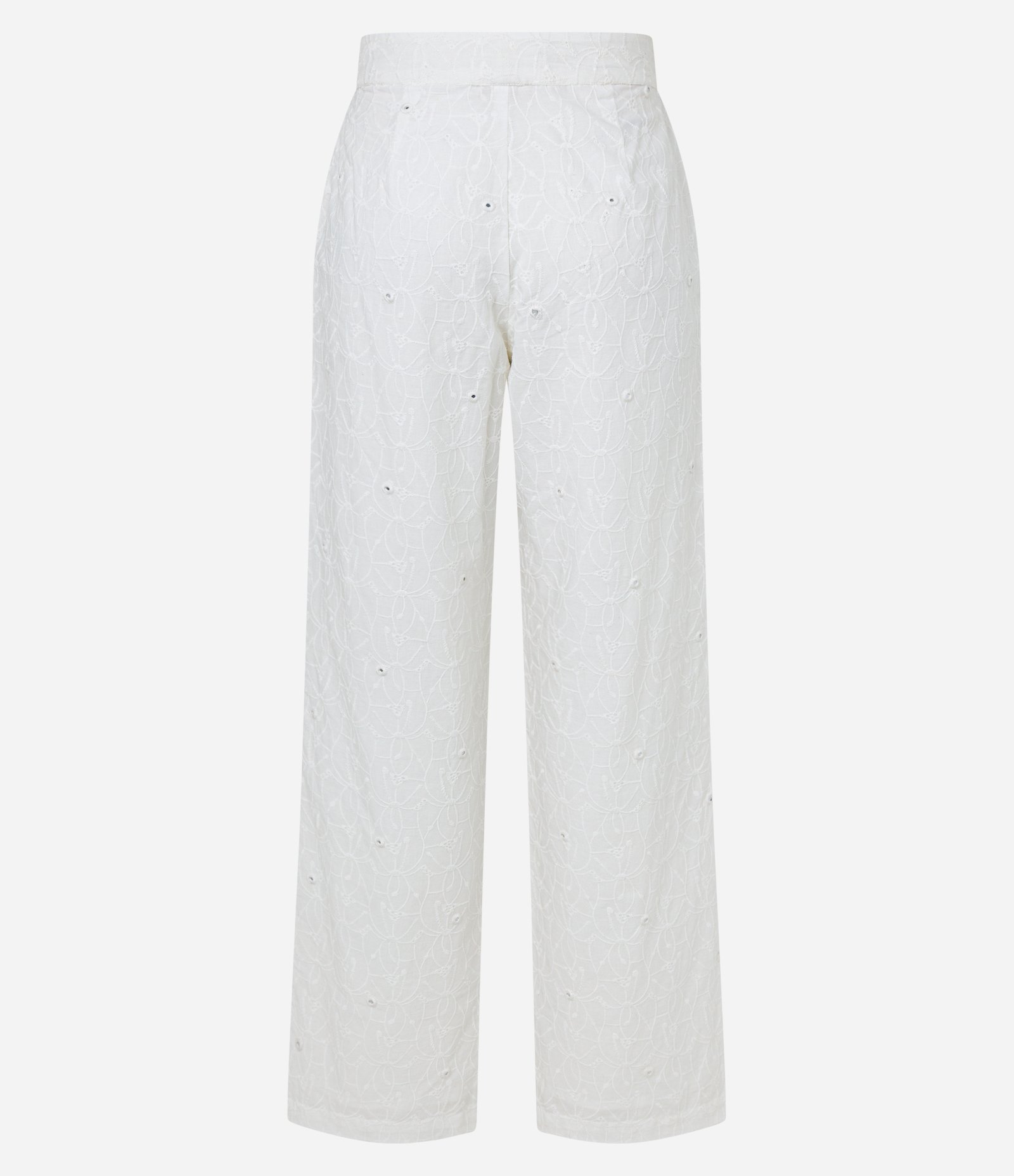 Calça Reta Cintura Alta em Laise com Cós Alfaiatado e Bordados Branco 7