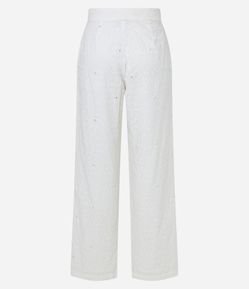 Calça Reta Cintura Alta em Laise com Cós Alfaiatado e Bordados