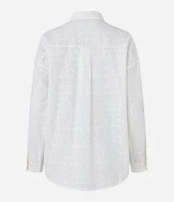 Camisa Oversized em Laise com Vista Oculta e Bordados