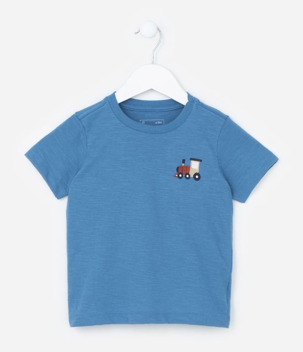 Camiseta Infantil com Bordado de Trenzinho - Tam 1 a 5 anos