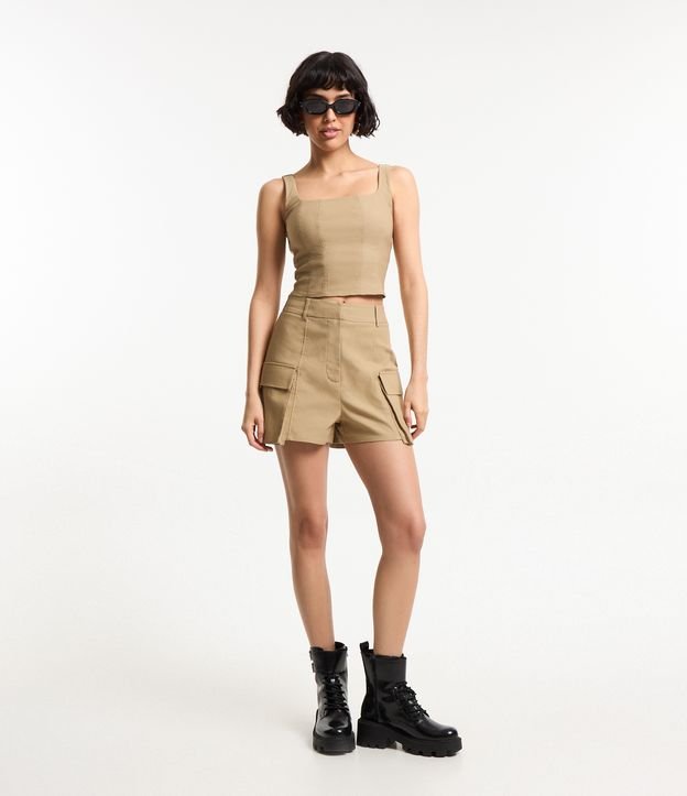 Blusa Cropped em Bengaline com Decote Quadrado