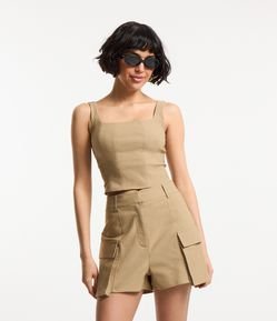 Blusa Cropped em Bengaline com Decote Quadrado