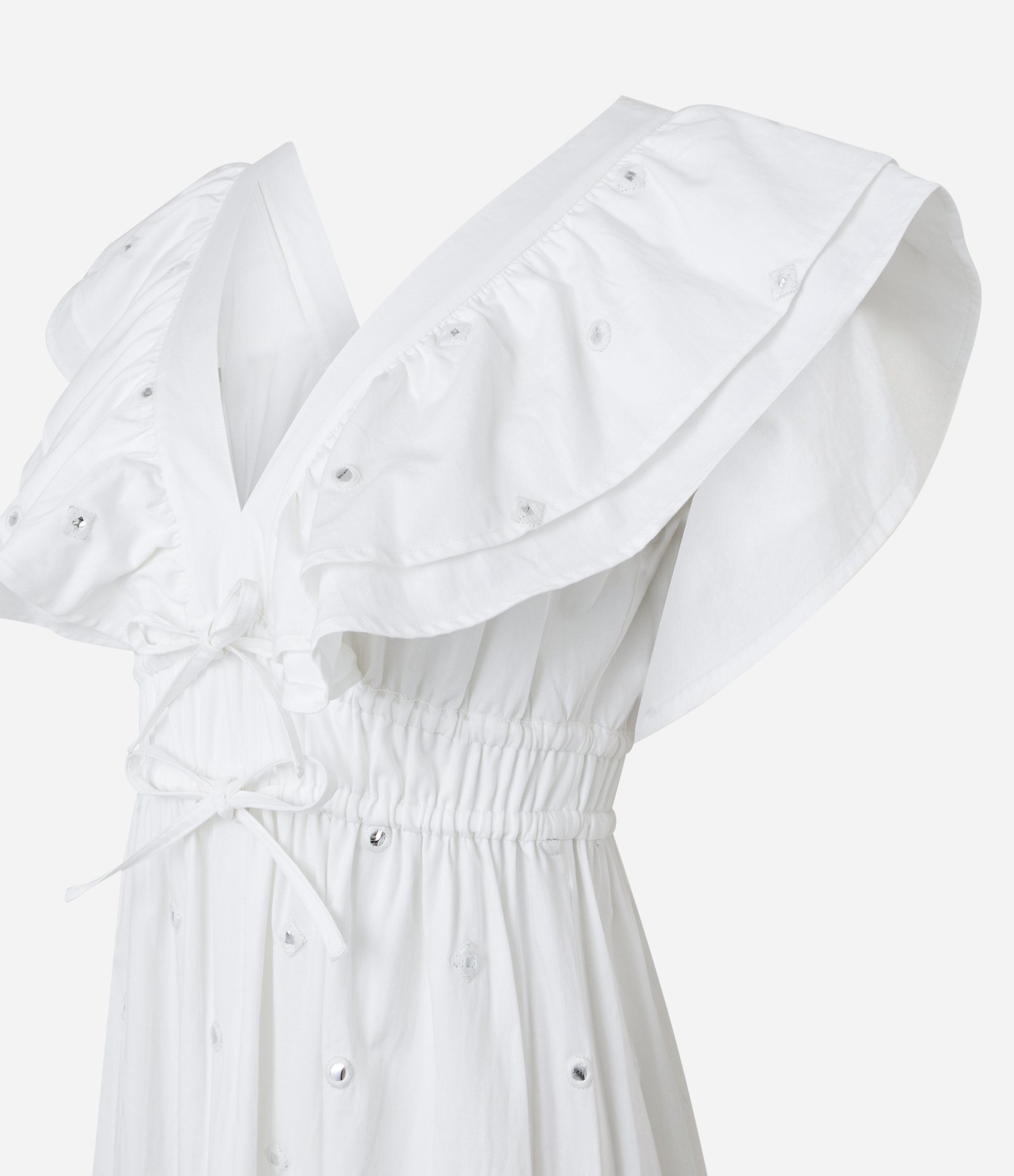 Vestido Sem Manga em Tricoline com Babado no Ombro Branco 5