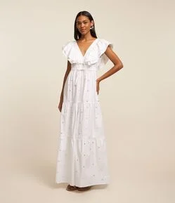 Vestido Sem Manga em Tricoline com Babado no Ombro