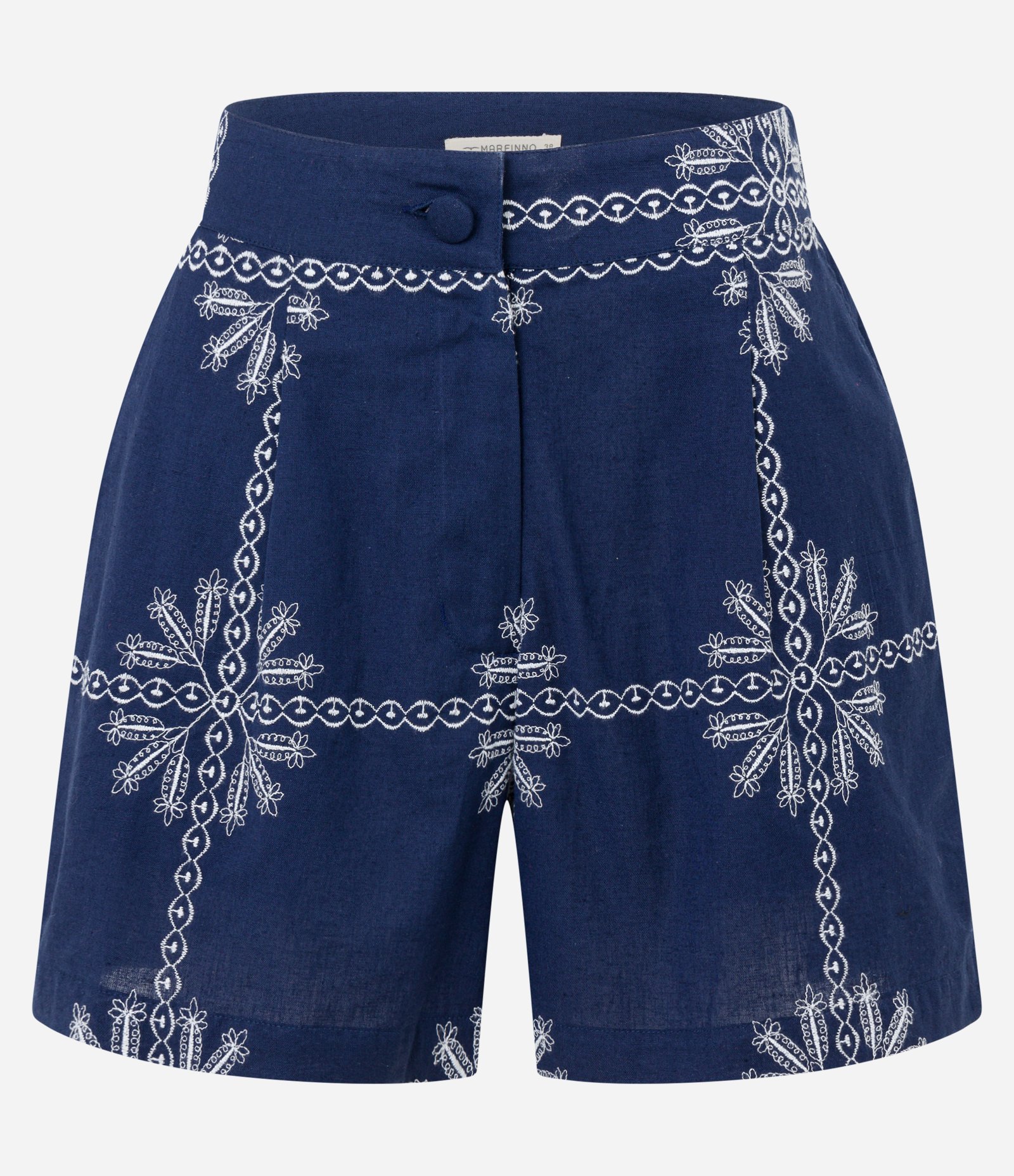 Short em Cambraia com Estampa Arabesco e Pregas Frontais Azul 3