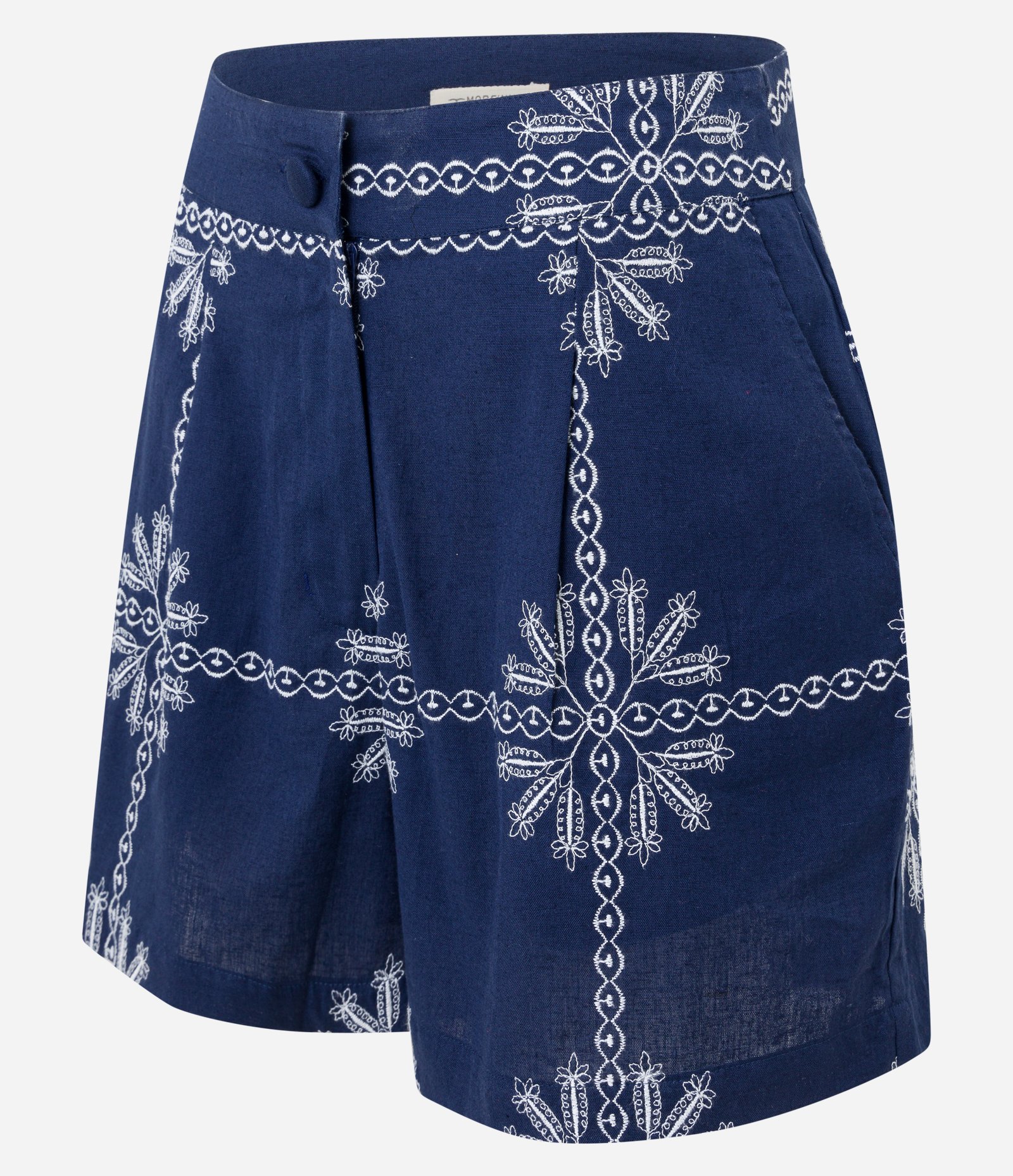 Short em Cambraia com Estampa Arabesco e Pregas Frontais Azul 4