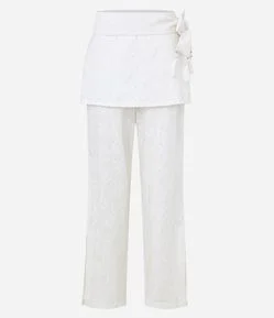 Calça Reta Cintura Alta em Tricoline com Transpasse Saia