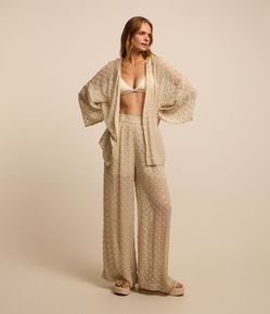 Calça Wide Leg em Chiffon com Mini Espelhos