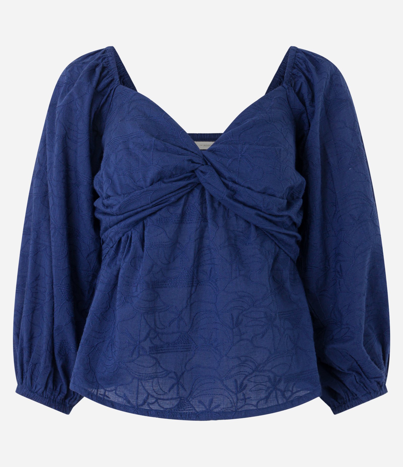 Blusa em Tricoline com Decote Torcido e Bordados Azul 6