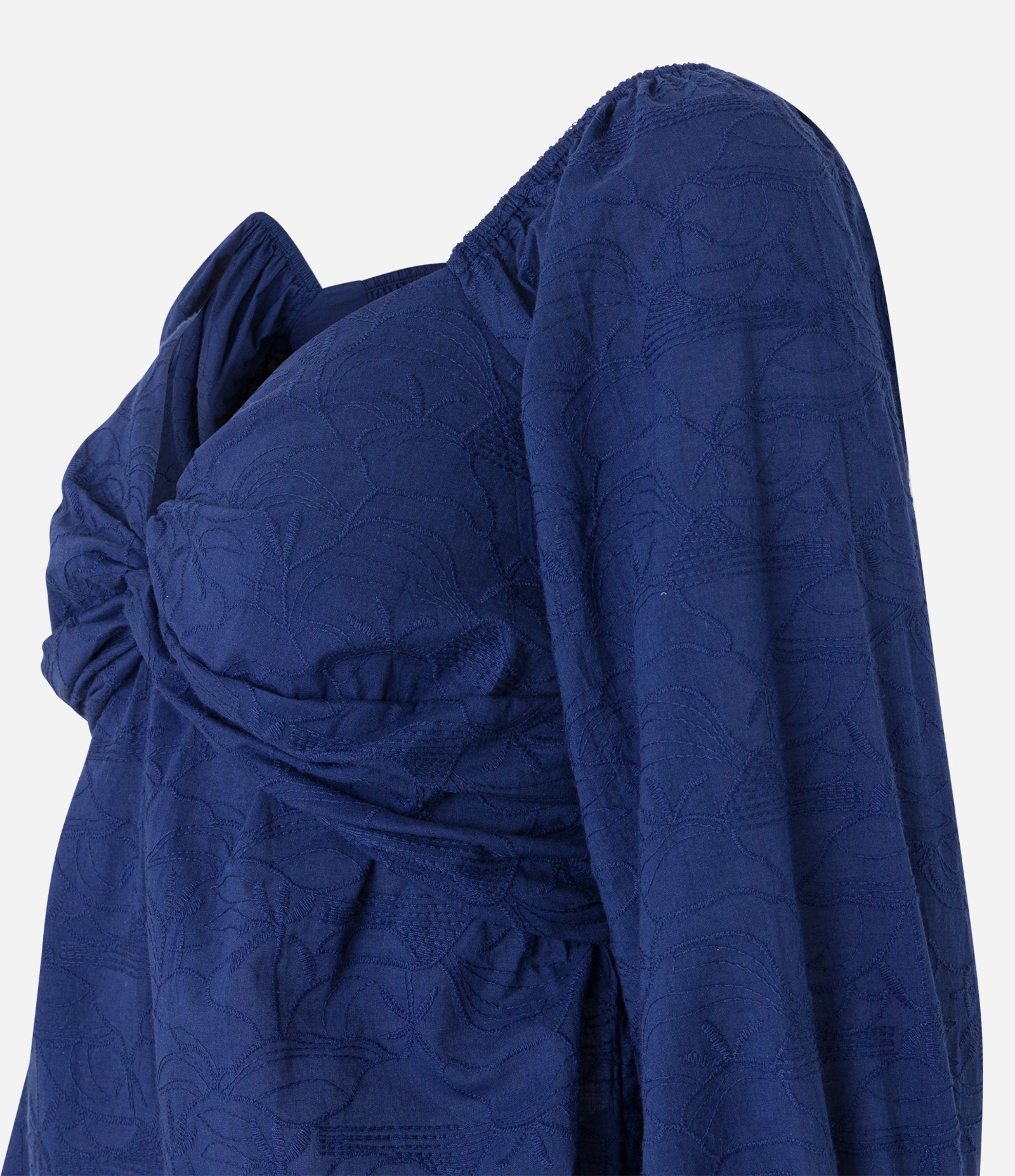 Blusa em Tricoline com Decote Torcido e Bordados Azul 7