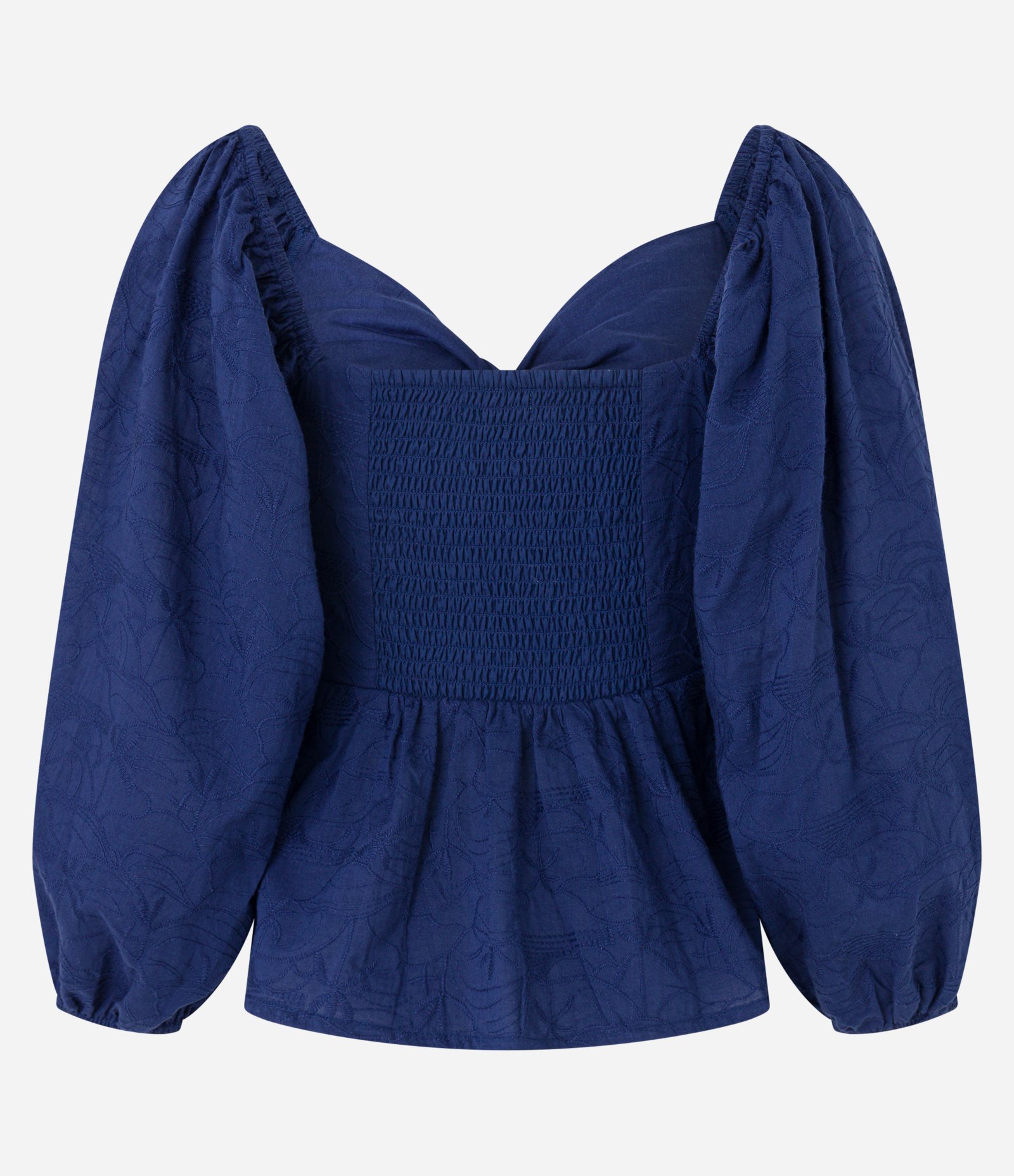 Blusa em Tricoline com Decote Torcido e Bordados Azul 8