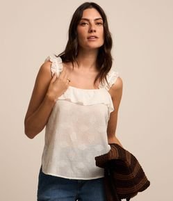 Blusa em Tricoline com Babado no Decote e Alça