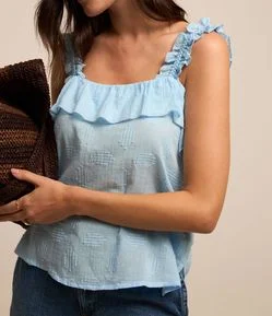 Blusa em Tricoline com Babado no Decote e Alça