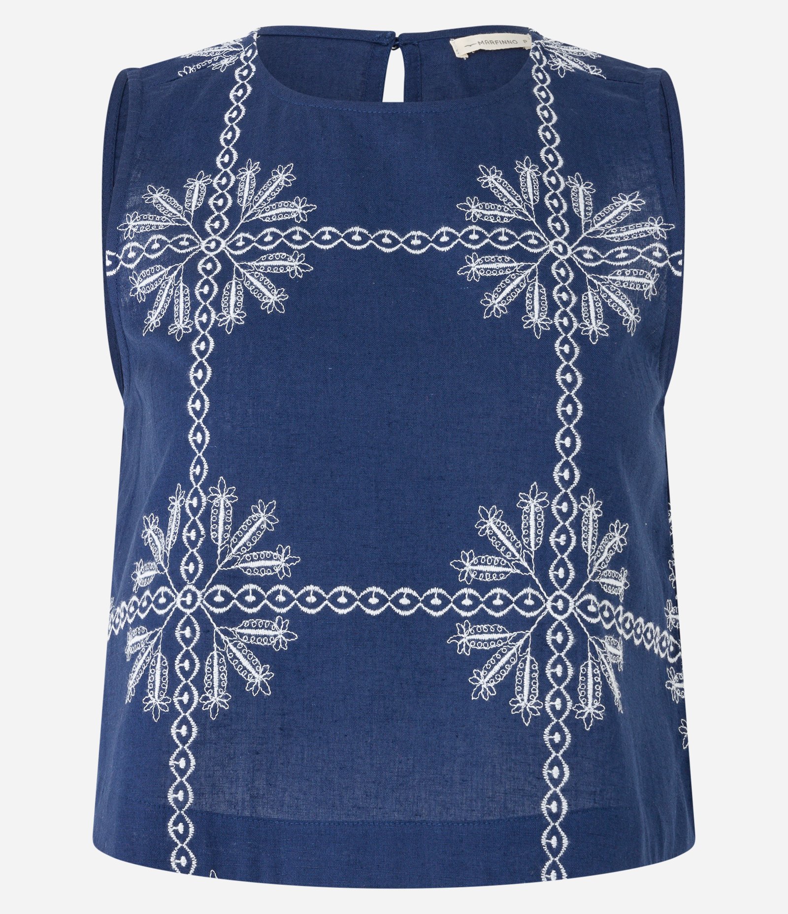 Blusa Sem Manga em Tricoline com Bordado Contrastante Azul 5