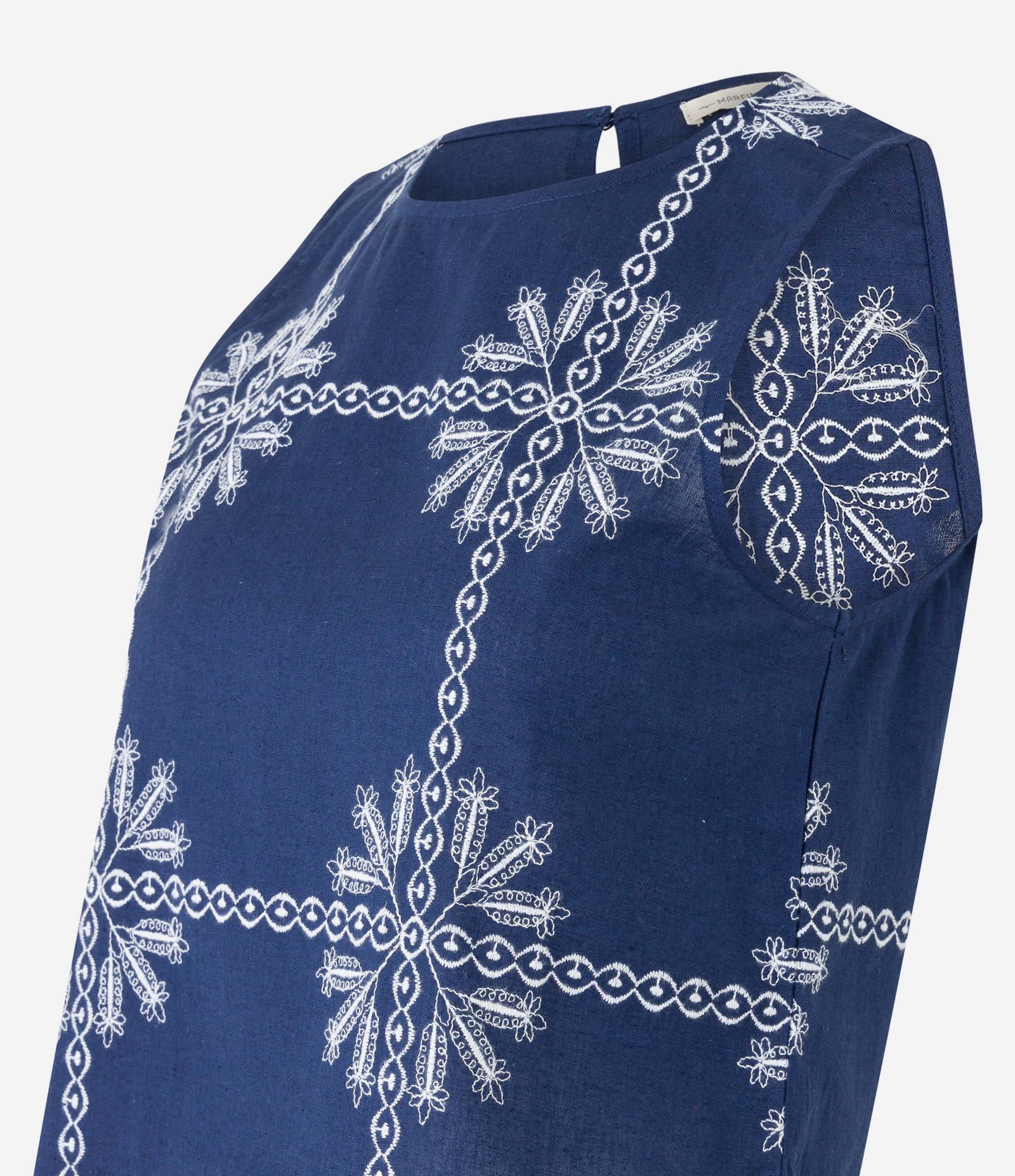 Blusa Sem Manga em Tricoline com Bordado Contrastante Azul 6