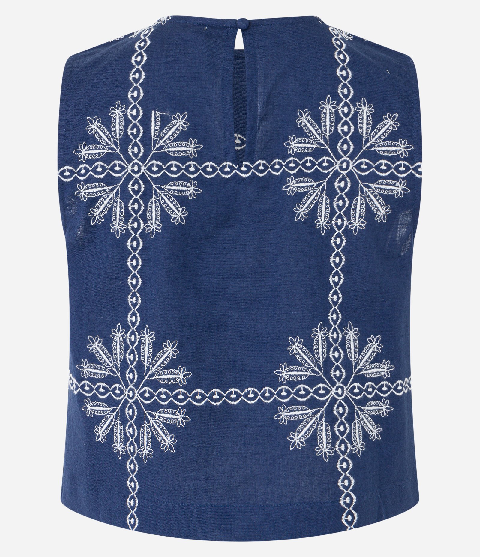 Blusa Sem Manga em Tricoline com Bordado Contrastante Azul 7