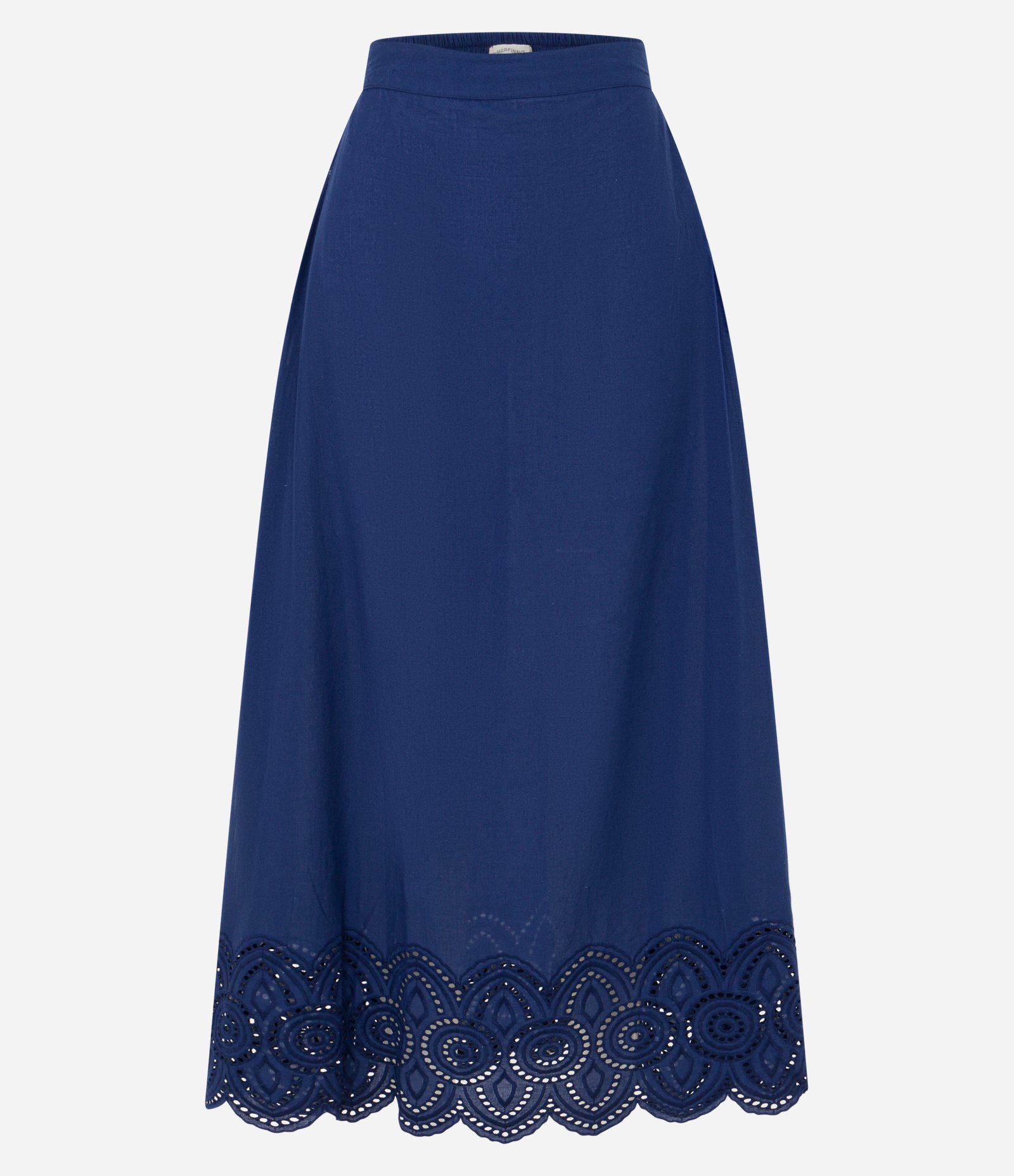 Saia Midi em Tricoline com Detalhe de Richelieu na Barra Azul 5