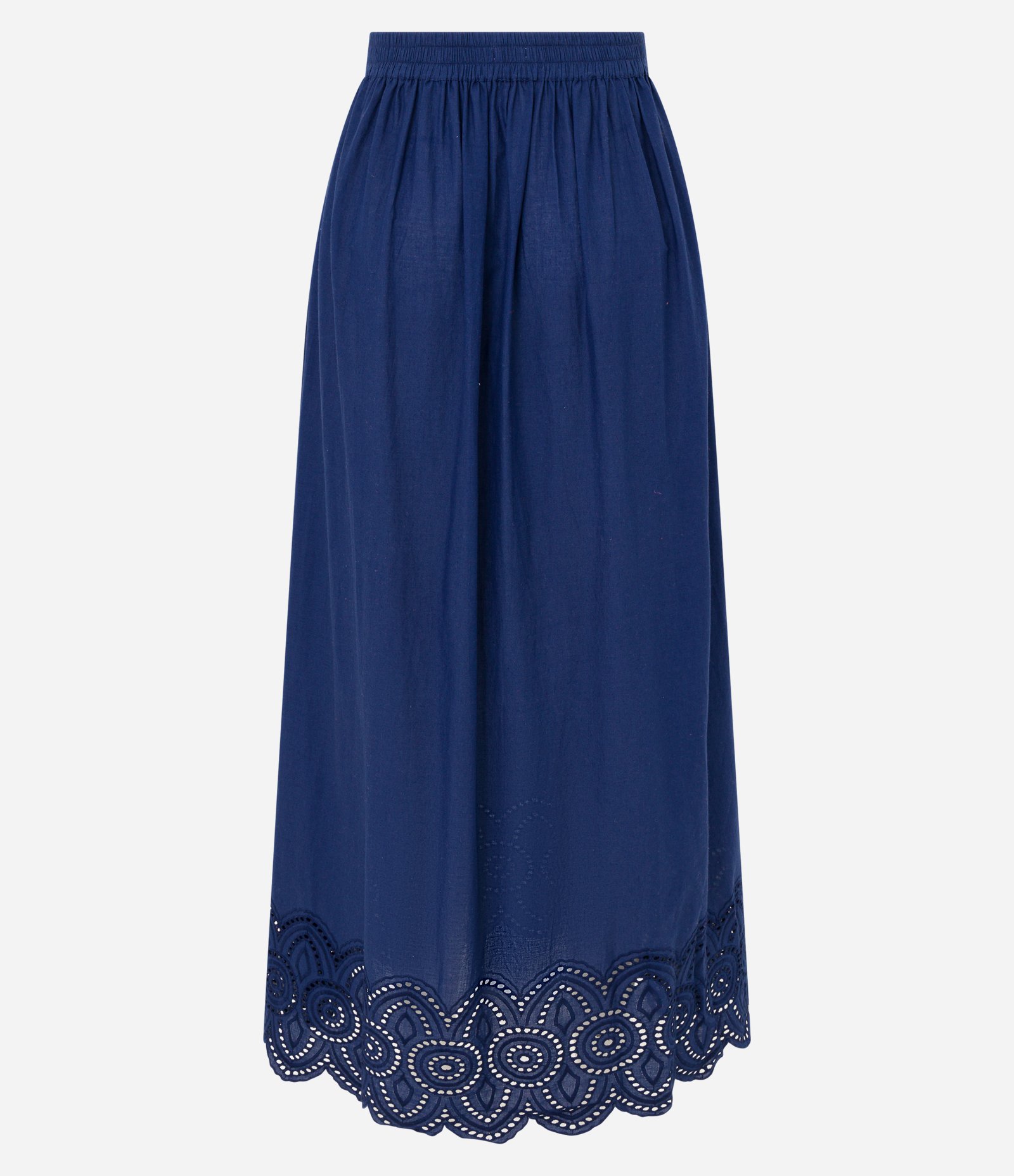 Saia Midi em Tricoline com Detalhe de Richelieu na Barra Azul 6