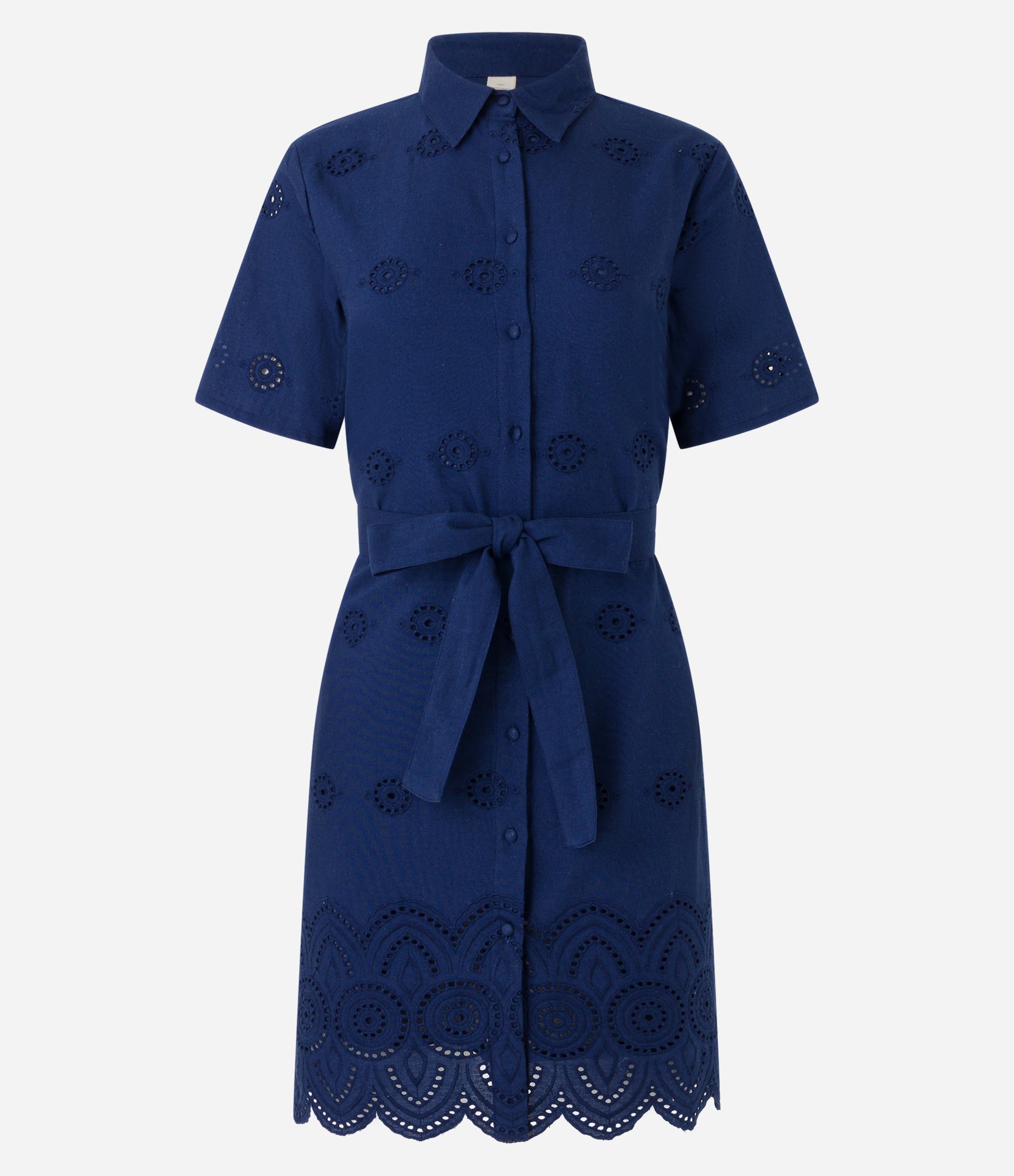 Vestido Curto em Laise com Amarração e Barra Bordada Azul 6