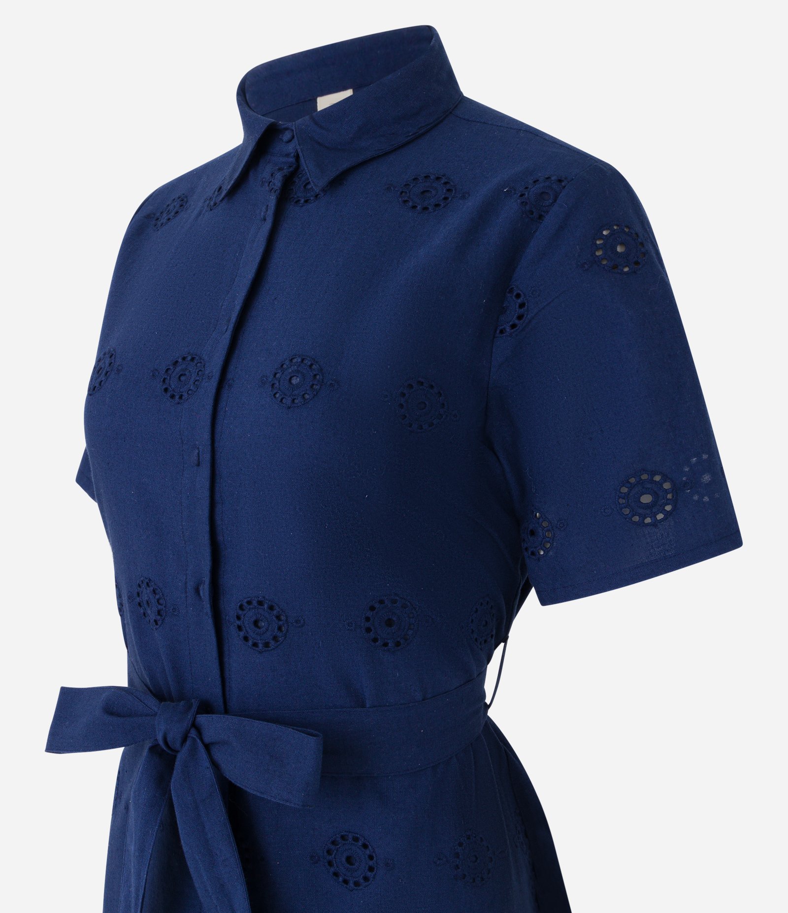 Vestido Curto em Laise com Amarração e Barra Bordada Azul 7