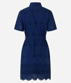 Vestido Curto em Laise com Amarração e Barra Bordada