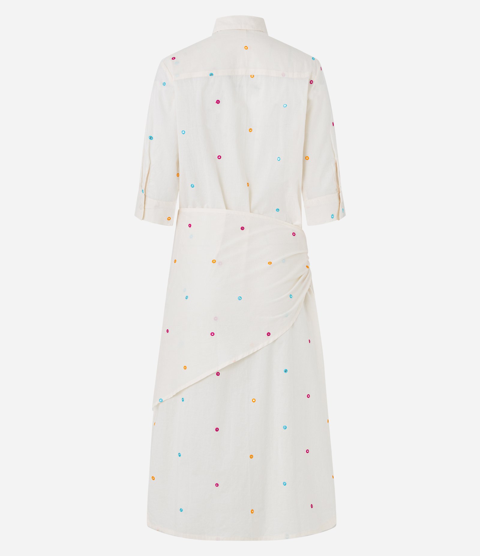 Vestido Midi Evasê com Gola Camisa e Estampa de Mini Espelhos e Amarração Lateral Branco 8