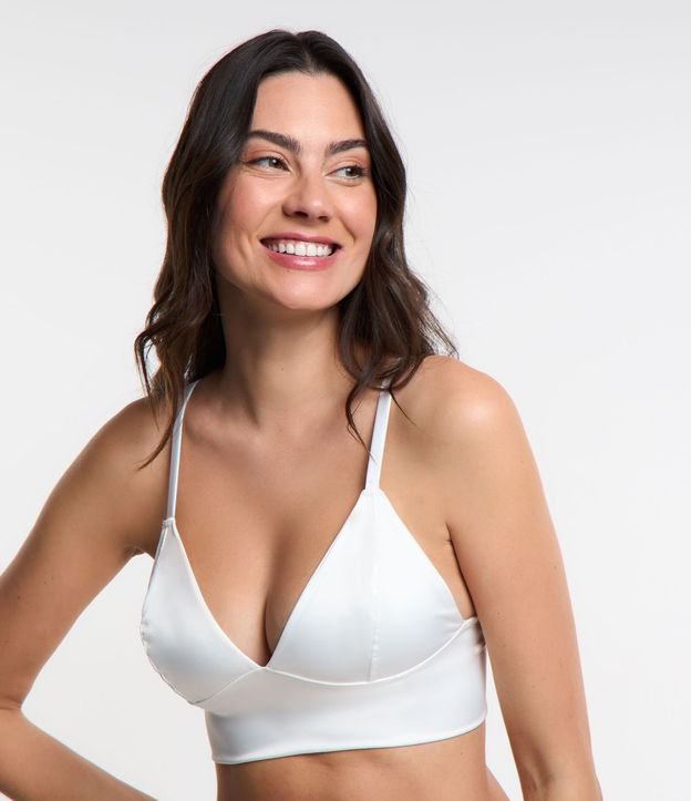 Sutiã Top Alongado Sem Bojo em Tecido Acetinado com Alça Regulável