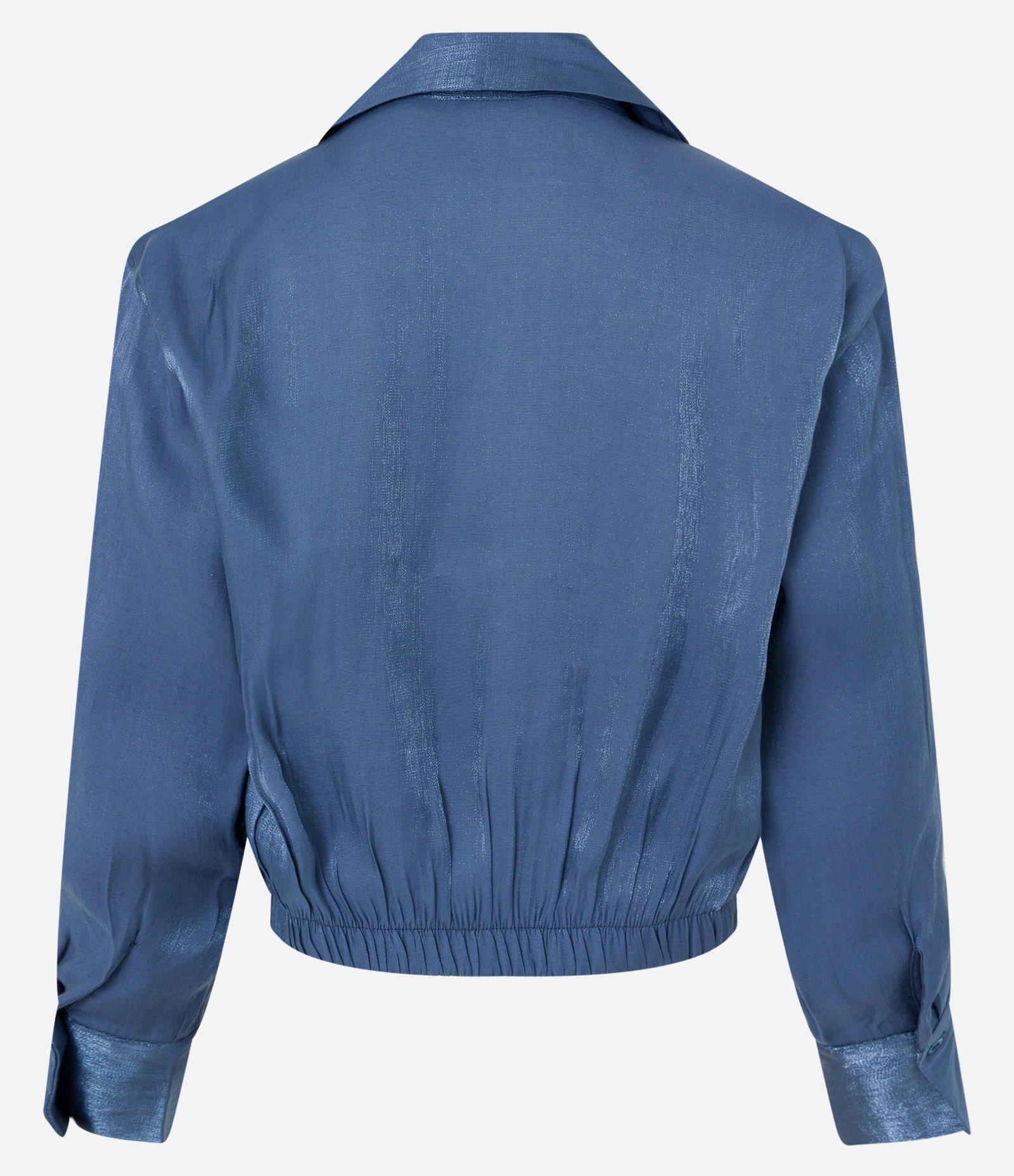 Blusa Acetinada com Detalhe Torcido na Barra e Decote Transpassado Azul 7