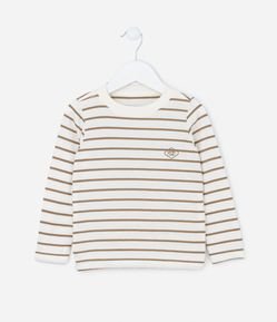 Camiseta Infantil Listradinha com Silk no Peito - Tam 1 a 5 anos