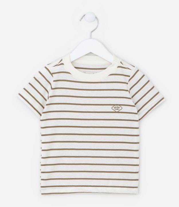 Camiseta Infantil Listradinha com Silk no Peito - Tam 1 a 5 anos