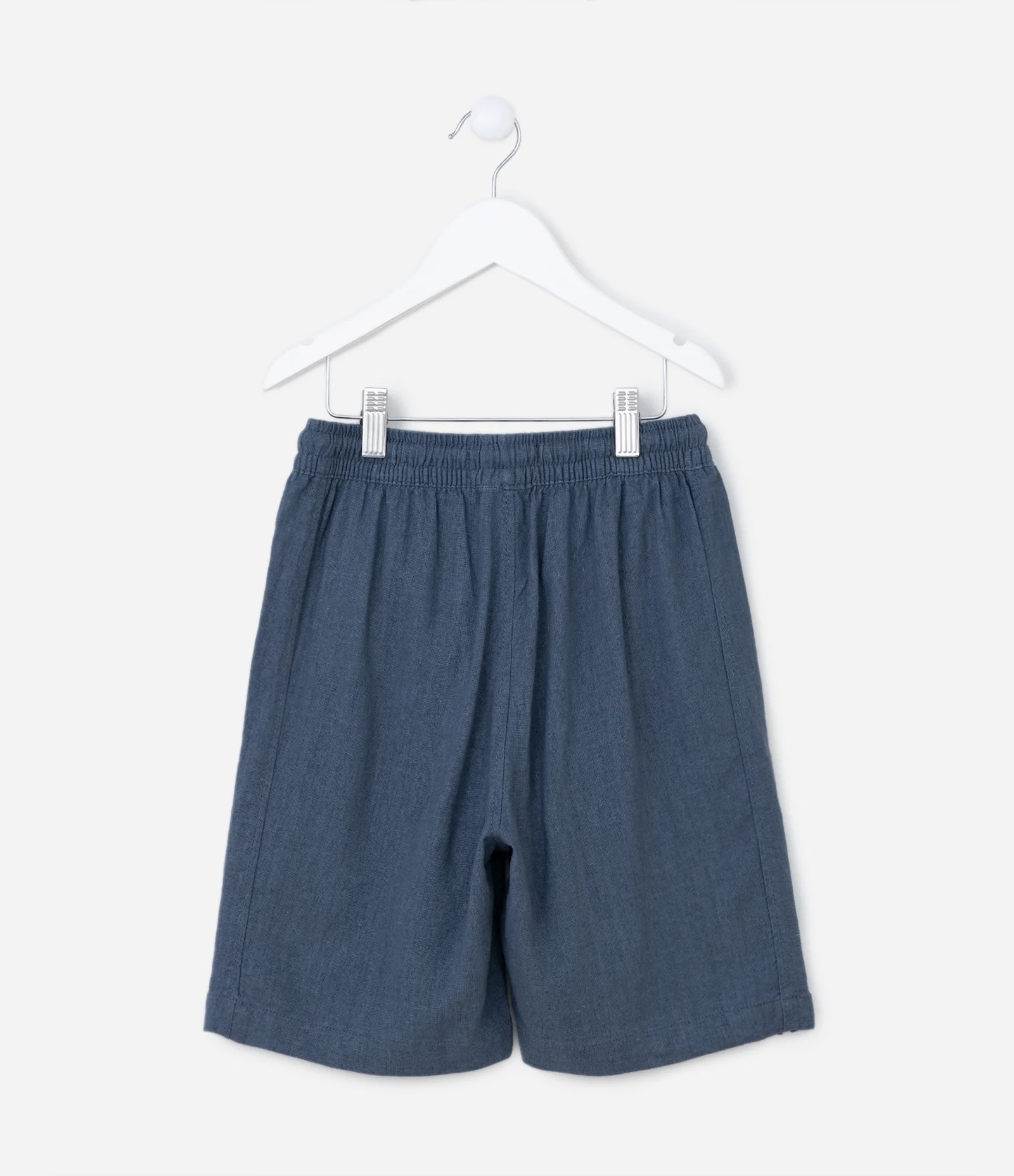 Bermuda em Linho com Cordão no Cós e Fendinha Lateral - Tam 5 a 14 Anos Azul 2