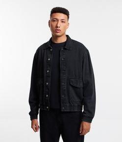 Jaqueta Bomber em Jeans com Bolsos Frontais