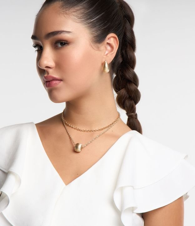 Conjunto de Brinco e Colar Camadas com Textura Rabo de Rato