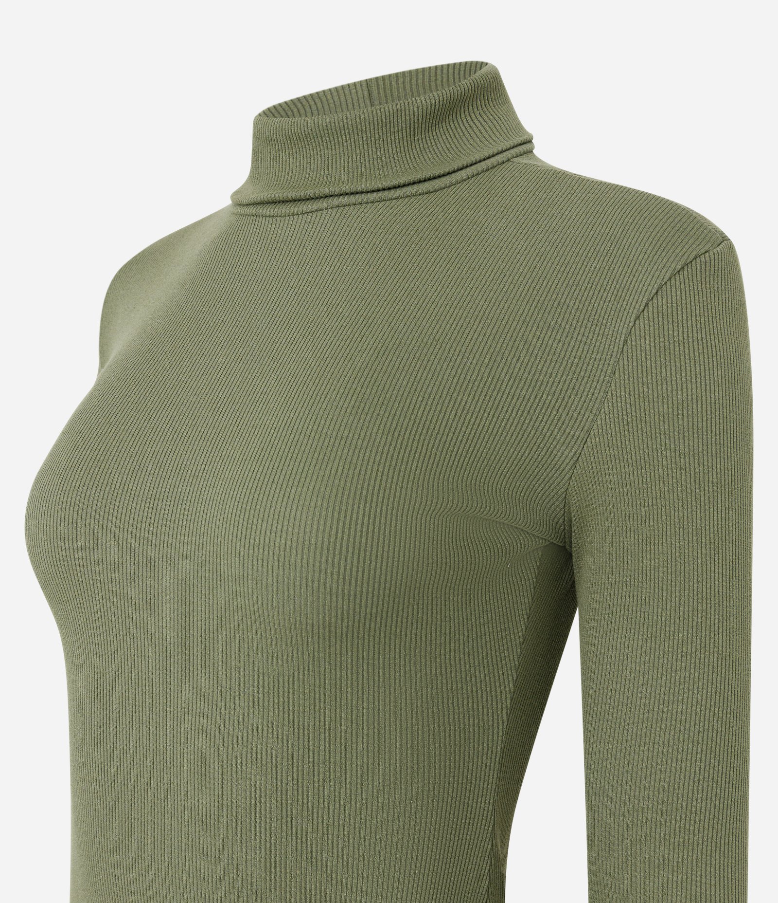 Vestido Reto em Ribana com Barra Arredondada e Golinha Alta Verde Militar 7