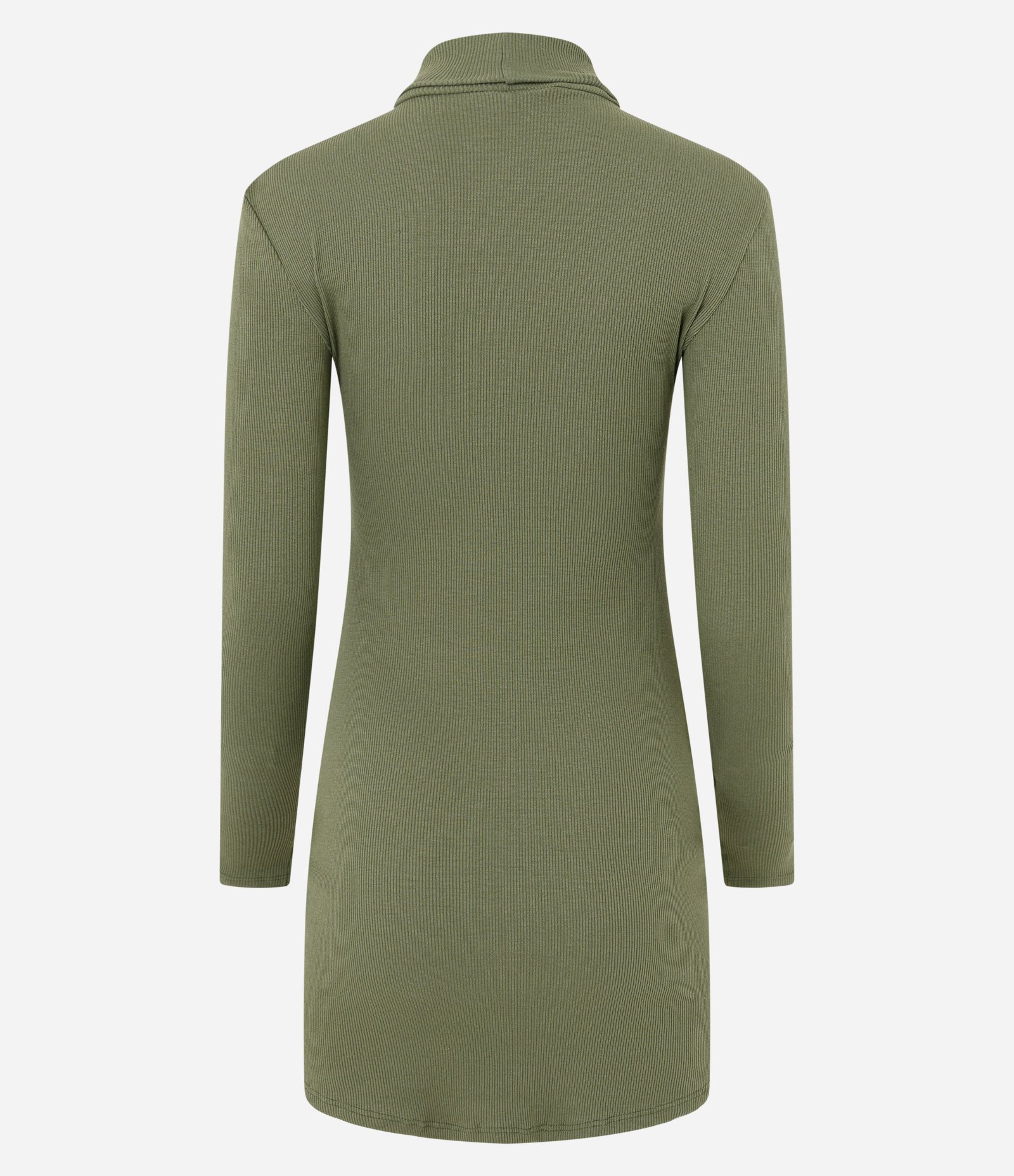 Vestido Reto em Ribana com Barra Arredondada e Golinha Alta Verde Militar 8