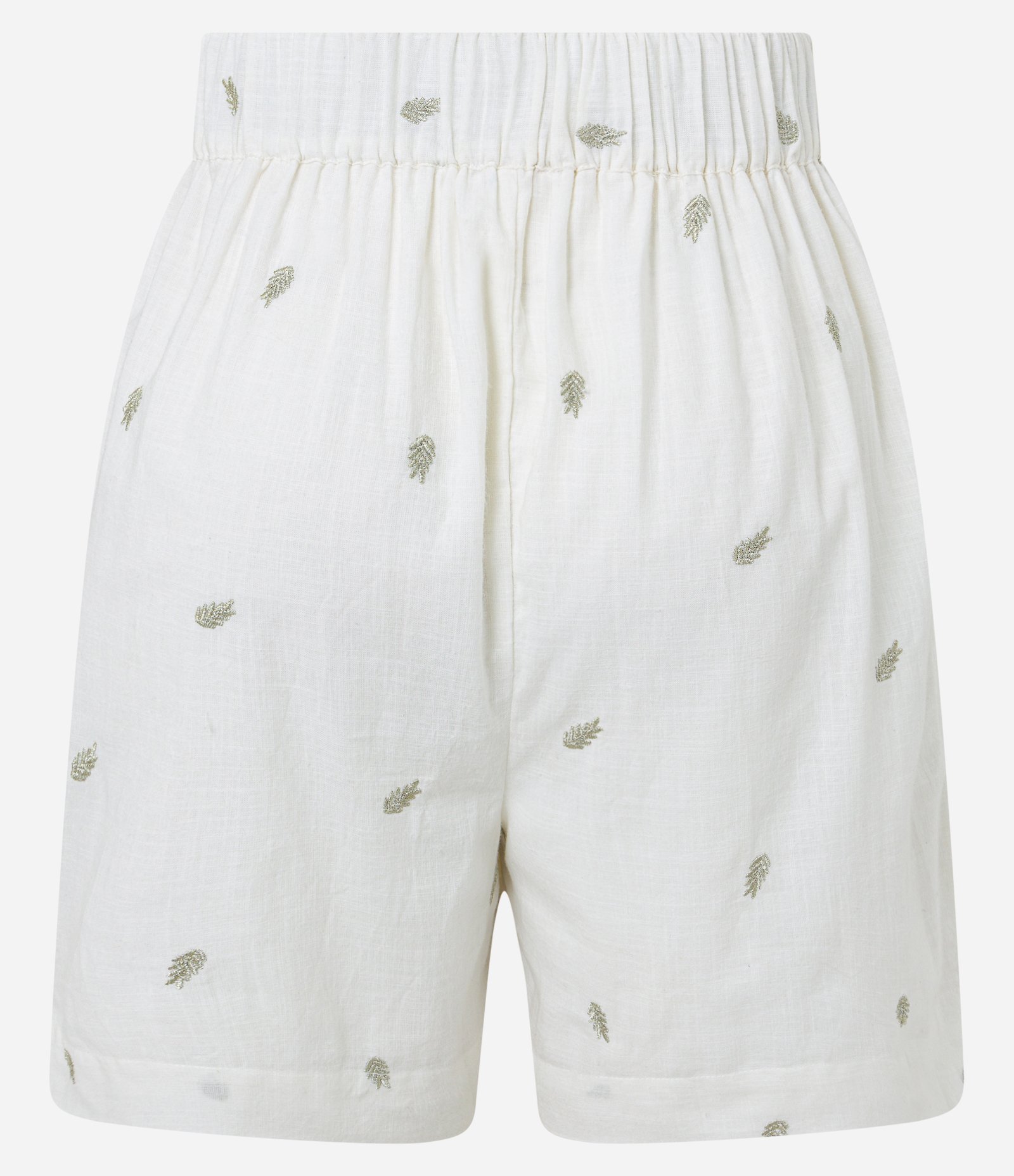 Short Cintura Alta em Tricoline com Pregas e Folhagens Bordadas Branco Neve 7