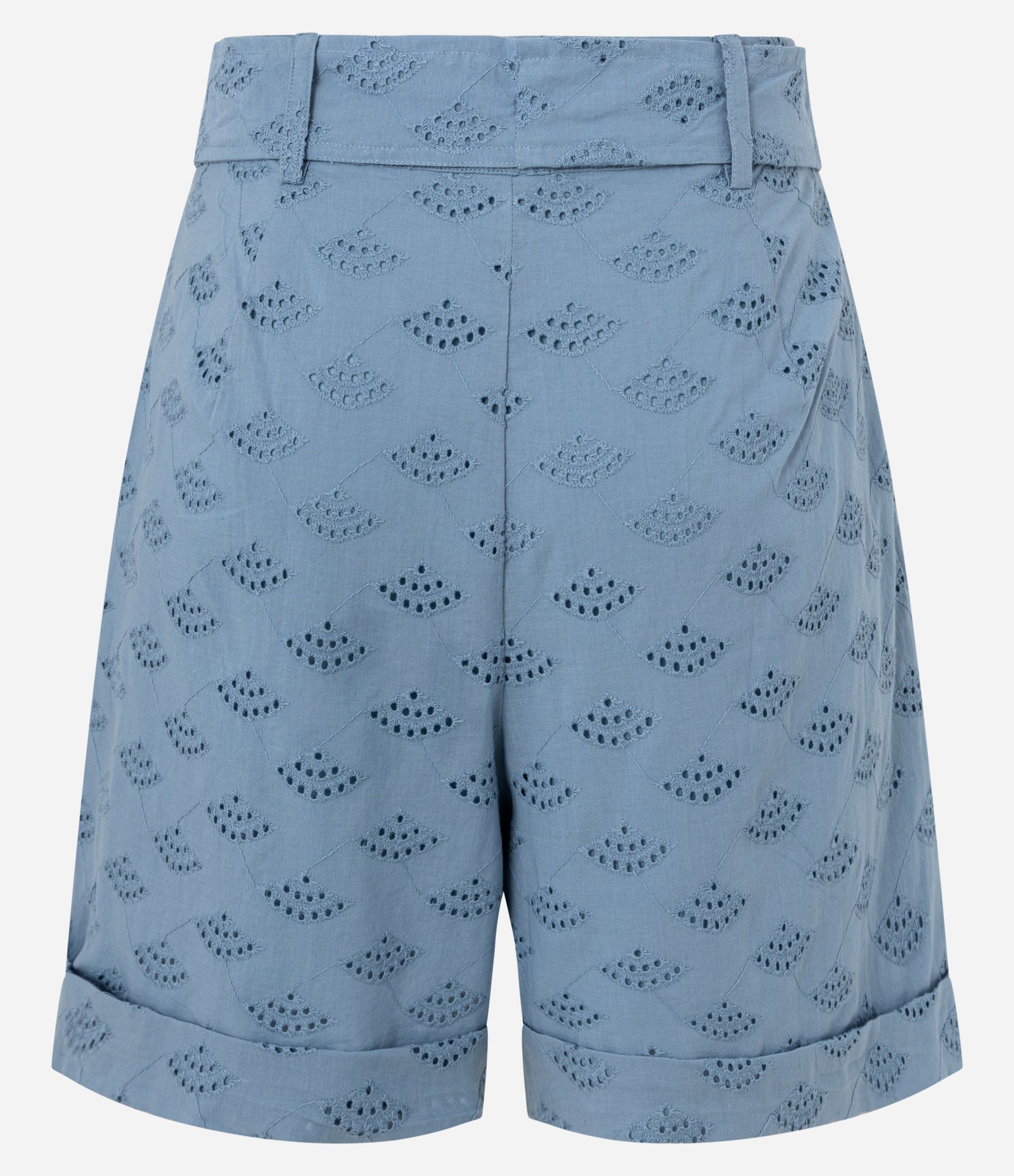 Short Cintura Alta em Laise com Cinto Laço e Leques Bordados 7