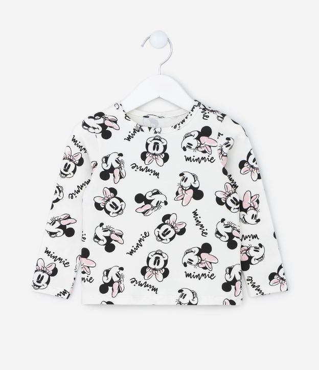 Camiseta Evasê Infantil em Algodão Estampa Minnie - Tam 1 a 5 anos Branco 1